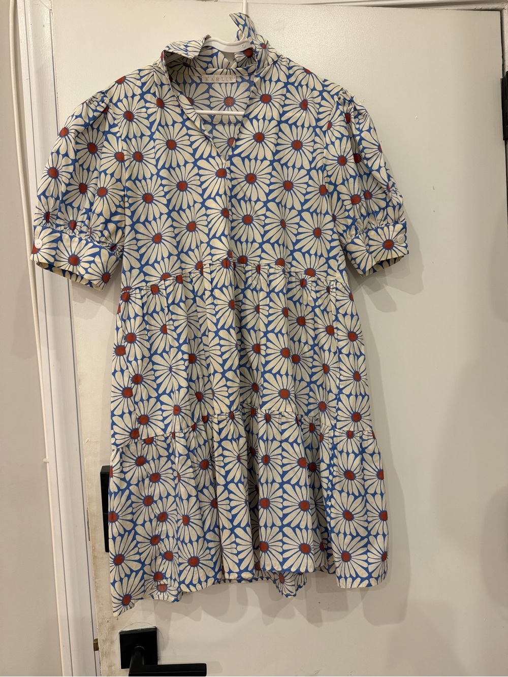 Kids Floral Tiered Cotton Dress in White and Blue - Brand Unspecified